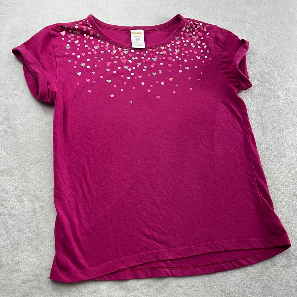 Gymboree 7-8‎ Pink Glitter Hearts Cotton Blend Short Sleeve T Shirt